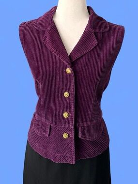 Blair Plum Corduroy Button Vest with Gold Buttons